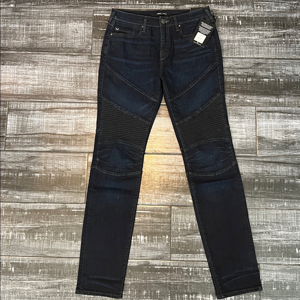 True Religion Rocco Moto Relaxed Skinny Jeans Dark Dusty Trail NWT